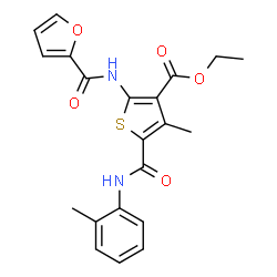 ChemSpider 2D Image | Ethyl 2-(2-furoylamino)-4-methyl-5-[(2-methylphenyl)carbamoyl]-3-thiophenecarboxylate | C21H20N2O5S
