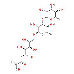 ChemSpider 2D Image | (4R,5R,6R,7R)-8-{[6-Deoxy-3-O-(6-deoxy-alpha-L-mannopyranosyl)-alpha-L-mannopyranosyl]oxy}-4,5,6,7-tetrahydroxy-2-oxooctanoic acid | C20H34O16
