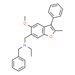 ChemSpider 2D Image | N-Benzyl-N-[(5-methoxy-2-methyl-3-phenyl-1-benzofuran-6-yl)methyl]ethanamine | C26H27NO2