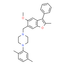 ChemSpider 2D Image | 1-(2,5-Dimethylphenyl)-4-[(5-methoxy-2-methyl-3-phenyl-1-benzofuran-6-yl)methyl]piperazine | C29H32N2O2