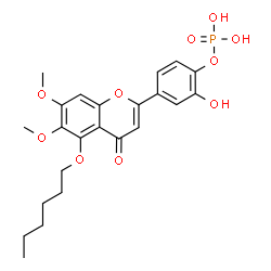 ChemSpider 2D Image | 4-[5-(Hexyloxy)-6,7-dimethoxy-4-oxo-4H-chromen-2-yl]-2-hydroxyphenyl dihydrogen phosphate | C23H27O10P
