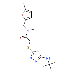 ChemSpider 2D Image | N-Methyl-N-[(5-methyl-2-furyl)methyl]-2-({5-[(2-methyl-2-propanyl)amino]-1,3,4-thiadiazol-2-yl}sulfanyl)acetamide | C15H22N4O2S2