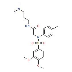 ChemSpider 2D Image | N~2~-[(3,4-Dimethoxyphenyl)sulfonyl]-N-[3-(dimethylamino)propyl]-N~2~-(4-methylphenyl)glycinamide | C22H31N3O5S