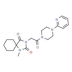 ChemSpider 2D Image | 1-Methyl-3-{2-oxo-2-[4-(2-pyridinyl)-1-piperazinyl]ethyl}-1,3-diazaspiro[4.5]decane-2,4-dione | C20H27N5O3