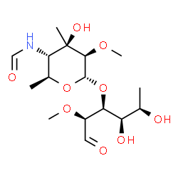 ChemSpider 2D Image | 6-Deoxy-3-O-(4,6-dideoxy-4-formamido-3-C-methyl-2-O-methyl-alpha-L-mannopyranosyl)-2-O-methyl-D-mannose | C16H29NO9