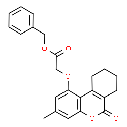 ChemSpider 2D Image | Benzyl [(3-methyl-6-oxo-7,8,9,10-tetrahydro-6H-benzo[c]chromen-1-yl)oxy]acetate | C23H22O5