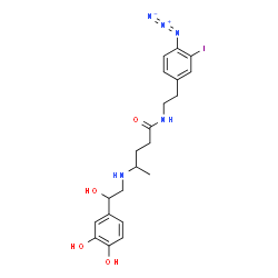 ChemSpider 2D Image | N-[2-(4-Azido-3-iodophenyl)ethyl]-4-{[2-(3,4-dihydroxyphenyl)-2-hydroxyethyl]amino}pentanamide | C21H26IN5O4