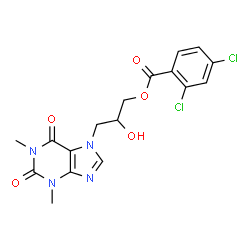 ChemSpider 2D Image | 3-(1,3-Dimethyl-2,6-dioxo-1,2,3,6-tetrahydro-7H-purin-7-yl)-2-hydroxypropyl 2,4-dichlorobenzoate | C17H16Cl2N4O5