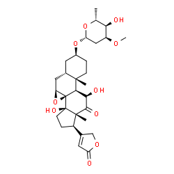 ChemSpider 2D Image | (3beta,5beta,7beta,11beta)-3-[(2,6-Dideoxy-3-O-methyl-beta-D-ribo-hexopyranosyl)oxy]-11,14-dihydroxy-12-oxo-7,8-epoxycard-20(22)-enolide | C30H42O10