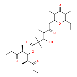 ChemSpider 2D Image | (4S,6S)-4,6-Dimethyl-3,7-dioxo-5-nonanyl 6-(6-ethyl-3,5-dimethyl-4-oxo-4H-pyran-2-yl)-3-hydroxy-2,2,4-trimethyl-5-oxohexanoate | C29H44O8