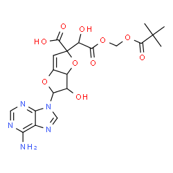 ChemSpider 2D Image | 9-[3,6-Anhydro-6-carboxy-5-deoxy-6-(2-{[(2,2-dimethylpropanoyl)oxy]methoxy}-1-hydroxy-2-oxoethyl)hex-4-enofuranosyl]-9H-purin-6-amine | C20H23N5O10
