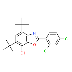 ChemSpider 2D Image | 2-(2,4-Dichlorophenyl)-4,6-bis(2-methyl-2-propanyl)-1,3-benzoxazol-7-ol | C21H23Cl2NO2