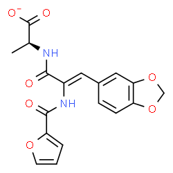 ChemSpider 2D Image | (2S)-2-{[(2Z)-3-(1,3-Benzodioxol-5-yl)-2-(2-furoylamino)-2-propenoyl]amino}propanoate | C18H15N2O7