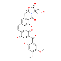 ChemSpider 2D Image | 16-Hydroxy-1-(hydroxymethyl)-11,12-dimethoxy-1,3a-dimethyl-3a,4-dihydrochromeno[2',3':6,7]naphtho[2,1-g][1,3]oxazolo[3,2-b]isoquinoline-2,8,14,15,17(1H)-pentone | C31H23NO11