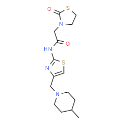 ChemSpider 2D Image | N-{4-[(4-Methyl-1-piperidinyl)methyl]-1,3-thiazol-2-yl}-2-(2-oxo-1,3-thiazolidin-3-yl)acetamide | C15H22N4O2S2