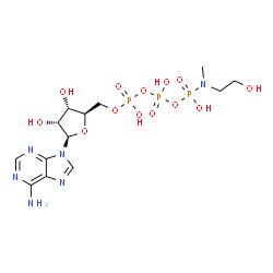ChemSpider 2D Image | 5'-O-(Hydroxy{[hydroxy({hydroxy[(2-hydroxyethyl)(methyl)amino]phosphoryl}oxy)phosphoryl]oxy}phosphoryl)adenosine | C13H23N6O13P3