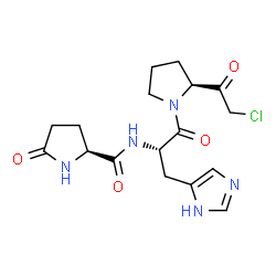 ChemSpider 2D Image | (2S)-N-[(2S)-1-[(2S)-2-(Chloroacetyl)-1-pyrrolidinyl]-3-(1H-imidazol-5-yl)-1-oxo-2-propanyl]-5-oxo-2-pyrrolidinecarboxamide | C17H22ClN5O4
