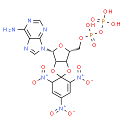 ChemSpider 2D Image | 9-{5-O-[Hydroxy(phosphonooxy)phosphoryl]-2,3-O-(2,4,6-trinitro-2,4-cyclohexadiene-1,1-diyl)-beta-D-glycero-pentofuranosyl}-9H-purin-6-amine | C16H16N8O16P2