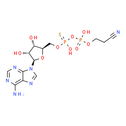 ChemSpider 2D Image | 5'-O-[{[(2-Cyanoethoxy)(hydroxy)phosphoryl]oxy}(hydroxy)phosphorothioyl]adenosine | C13H18N6O9P2S