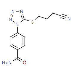 ChemSpider 2D Image | 4-{5-[(3-Cyanopropyl)sulfanyl]-1H-tetrazol-1-yl}benzamide | C12H12N6OS