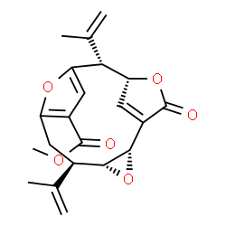ChemSpider 2D Image | Methyl (2S,4R,5R,11R,12R)-5,11-diisopropenyl-14-oxo-3,13,16-trioxatetracyclo[10.2.1.1~7,10~.0~2,4~]hexadeca-1(15),7,9-triene-8-carboxylate | C21H22O6