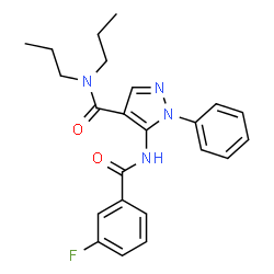 ChemSpider 2D Image | 5-[(3-Fluorobenzoyl)amino]-1-phenyl-N,N-dipropyl-1H-pyrazole-4-carboxamide | C23H25FN4O2