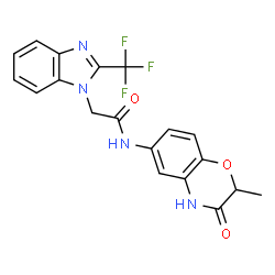 ChemSpider 2D Image | N-(2-Methyl-3-oxo-3,4-dihydro-2H-1,4-benzoxazin-6-yl)-2-[2-(trifluoromethyl)-1H-benzimidazol-1-yl]acetamide | C19H15F3N4O3