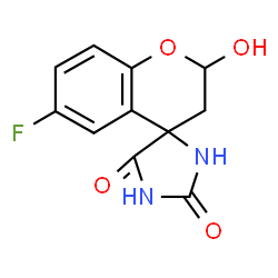 ChemSpider 2D Image | 6-Fluoro-2-hydroxy-2,3-dihydro-2'H,5'H-spiro[chromene-4,4'-imidazolidine]-2',5'-dione | C11H9FN2O4
