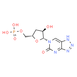 ChemSpider 2D Image | 6-(3-Deoxy-5-O-phosphono-beta-D-erythro-pentofuranosyl)-1,6-dihydro-5H-[1,2,3]triazolo[4,5-d]pyrimidin-5-one | C9H12N5O7P