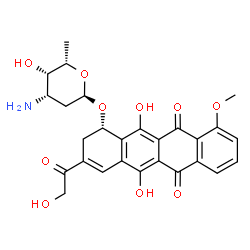 ChemSpider 2D Image | (1S)-3-Glycoloyl-5,12-dihydroxy-10-methoxy-6,11-dioxo-1,2,6,11-tetrahydro-1-tetracenyl 3-amino-2,3,6-trideoxy-alpha-L-lyxo-hexopyranoside | C27H27NO10