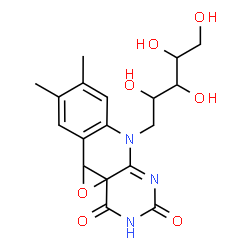 ChemSpider 2D Image | 1-Deoxy-1-(8,9-dimethyl-2,4-dioxo-3,4-dihydro-2H-oxireno[c]pyrimido[4,5-b]quinolin-6(10bH)-yl)pentitol | C18H21N3O7
