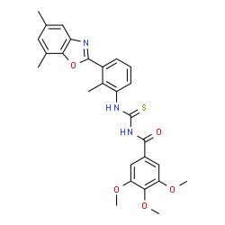 ChemSpider 2D Image | N-{[3-(5,7-Dimethyl-1,3-benzoxazol-2-yl)-2-methylphenyl]carbamothioyl}-3,4,5-trimethoxybenzamide | C27H27N3O5S