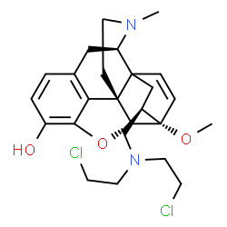ChemSpider 2D Image | (5alpha,18R)-18-{[Bis(2-chloroethyl)amino]methyl}-6-methoxy-17-methyl-7,8-didehydro-18,19-dihydro-4,5-epoxy-6,14-ethenomorphinan-3-ol | C25H32Cl2N2O3