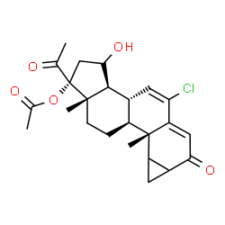 ChemSpider 2D Image | (1R,3aS,3bR,8bS,8cS,10aS)-1-Acetyl-5-chloro-3-hydroxy-8b,10a-dimethyl-7-oxo-1,2,3,3a,3b,7,7a,8,8a,8b,8c,9,10,10a-tetradecahydrocyclopenta[a]cyclopropa[g]phenanthren-1-yl acetate | C24H29ClO5