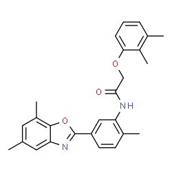 ChemSpider 2D Image | N-[5-(5,7-Dimethyl-1,3-benzoxazol-2-yl)-2-methylphenyl]-2-(2,3-dimethylphenoxy)acetamide | C26H26N2O3