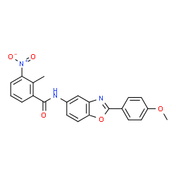 ChemSpider 2D Image | N-[2-(4-Methoxyphenyl)-1,3-benzoxazol-5-yl]-2-methyl-3-nitrobenzamide | C22H17N3O5