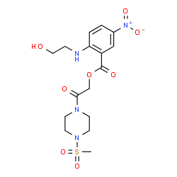 ChemSpider 2D Image | 2-[4-(Methylsulfonyl)-1-piperazinyl]-2-oxoethyl 2-[(2-hydroxyethyl)amino]-5-nitrobenzoate | C16H22N4O8S
