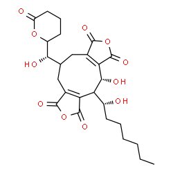 ChemSpider 2D Image | (4R)-4-Hydroxy-5-[(1R)-1-hydroxyheptyl]-10-[(S)-hydroxy(6-oxotetrahydro-2H-pyran-2-yl)methyl]-5,9,10,11-tetrahydro-1H-furo[3',4':5,6]cyclonona[1,2-c]furan-1,3,6,8(4H)-tetrone | C26H32O11