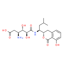 ChemSpider 2D Image | 3-Amino-2,3,6-trideoxy-6-[[(1S)-1-[(3S)-3,4-dihydro-8-hydroxy-1-oxo-1H-2-benzopyran-3-yl]-3-methylbutyl]amino]-6-oxo-D-ribo-hexonic acid | C20H28N2O8