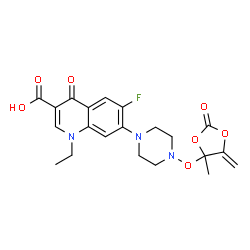 ChemSpider 2D Image | 1-Ethyl-6-fluoro-7-{4-[(4-methyl-5-methylene-2-oxo-1,3-dioxolan-4-yl)oxy]-1-piperazinyl}-4-oxo-1,4-dihydro-3-quinolinecarboxylic acid | C21H22FN3O7