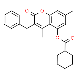 ChemSpider 2D Image | 3-Benzyl-4,7-dimethyl-2-oxo-2H-chromen-5-yl cyclohexanecarboxylate | C25H26O4