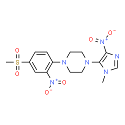 ChemSpider 2D Image | 1-(1-Methyl-4-nitro-1H-imidazol-5-yl)-4-[4-(methylsulfonyl)-2-nitrophenyl]piperazine | C15H18N6O6S