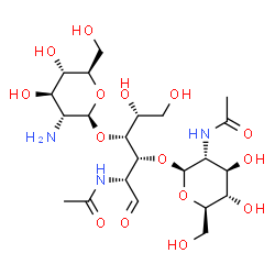 ChemSpider 2D Image | 2-Acetamido-2-deoxy-beta-D-glucopyranosyl-(1->3)-[2-amino-2-deoxy-beta-D-glucopyranosyl-(1->4)]-2-acetamido-2-deoxy-D-glucose | C22H39N3O15