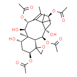 ChemSpider 2D Image | (2alpha,4xi,5alpha,7beta,9alpha,10beta,13alpha)-1,7,9-Trihydroxy-4,20-epoxytax-11-ene-2,5,10,13-tetrayl tetraacetate | C28H40O12
