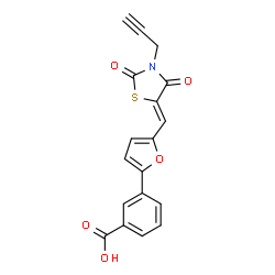 ChemSpider 2D Image | 3-(5-{(Z)-[2,4-Dioxo-3-(2-propyn-1-yl)-1,3-thiazolidin-5-ylidene]methyl}-2-furyl)benzoic acid | C18H11NO5S