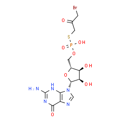 ChemSpider 2D Image | 5'-O-{[(3-Bromo-2-oxopropyl)sulfanyl](hydroxy)phosphoryl}guanosine | C13H17BrN5O8PS