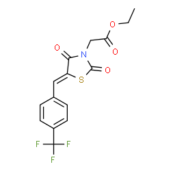 ChemSpider 2D Image | Ethyl {(5Z)-2,4-dioxo-5-[4-(trifluoromethyl)benzylidene]-1,3-thiazolidin-3-yl}acetate | C15H12F3NO4S