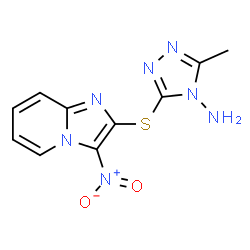 ChemSpider 2D Image | 3-Methyl-5-[(3-nitroimidazo[1,2-a]pyridin-2-yl)sulfanyl]-4H-1,2,4-triazol-4-amine | C10H9N7O2S