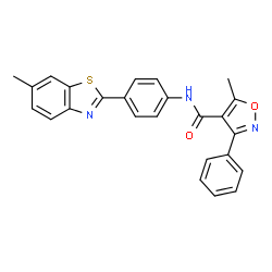 ChemSpider 2D Image | 5-Methyl-N-[4-(6-methyl-1,3-benzothiazol-2-yl)phenyl]-3-phenyl-1,2-oxazole-4-carboxamide | C25H19N3O2S