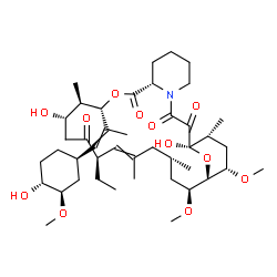 ChemSpider 2D Image | (1R,9S,12S,13R,14S,17R,21S,23S,24R,25S,27R)-17-Ethyl-1,14-dihydroxy-12-{1-[(1R,3R,4R)-4-hydroxy-3-methoxycyclohexyl]-1-propen-2-yl}-23,25-dimethoxy-13,19,21,27-tetramethyl-11,28-dioxa-4-azatricyclo[22
.3.1.0~4,9~]octacos-18-ene-2,3,10,16-tetrone | C43H69NO12